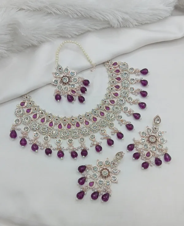 Purple_Gold-plated_Necklace__Earring_&_Maang_Tikka_Set__For_Women