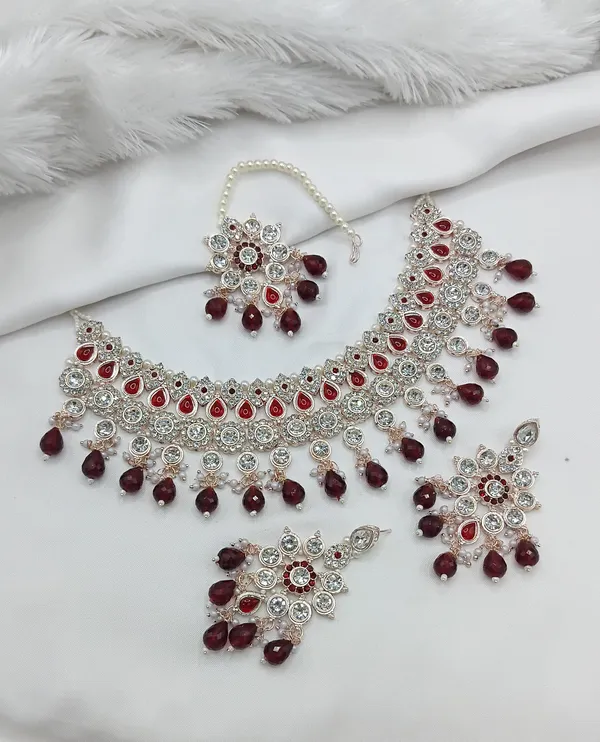 Maroon_Gold-plated_Necklace__Earring_&_Maang_Tikka_Set__For_Women