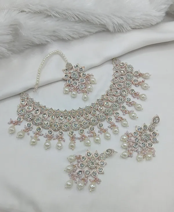 White_Gold-plated_Necklace__Earring_&_Maang_Tikka_Set__For_Women