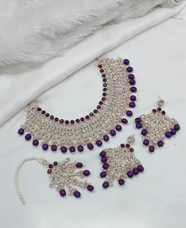 Purple_Gold-plated_Necklace__Earring_&_Maang_Tikka_Set__For_Women