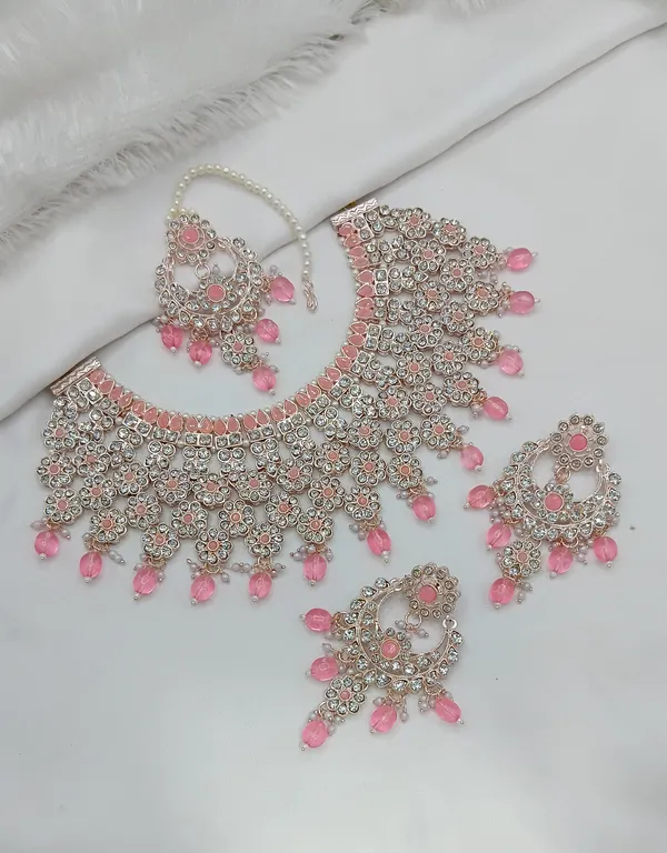 Pink_Gold-plated_Necklace__Earring_&_Maang_Tikka_Set__For_Women