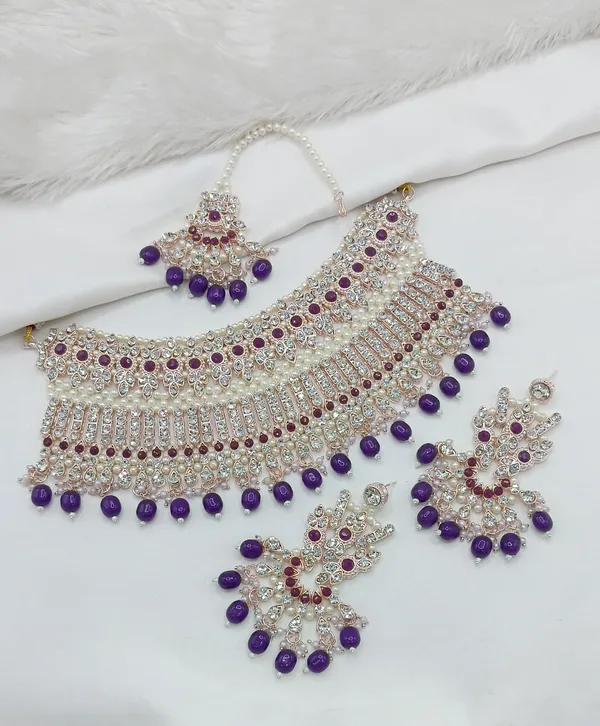Purple_Gold-plated_Necklace__Earring_&_Maang_Tikka_Set__For_Women