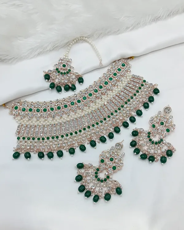 Green_Gold-plated_Necklace__Earring_&_Maang_Tikka_Set__For_Women