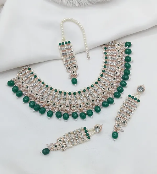 Green_Gold-plated_Necklace__Earring_&_Maang_Tikka_Set__For_Women