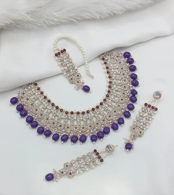 Purple_Gold-plated_Necklace__Earring_&_Maang_Tikka_Set__For_Women