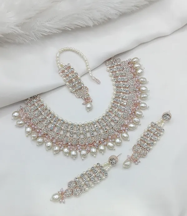 White_Gold-plated_Necklace__Earring_&_Maang_Tikka_Set__For_Women