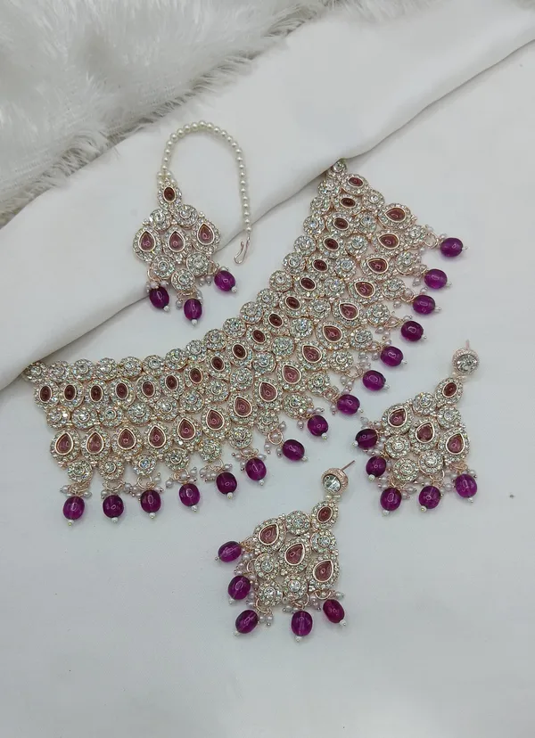 Purple_Gold-plated_Necklace__Earring_&_Maang_Tikka_Set__For_Women