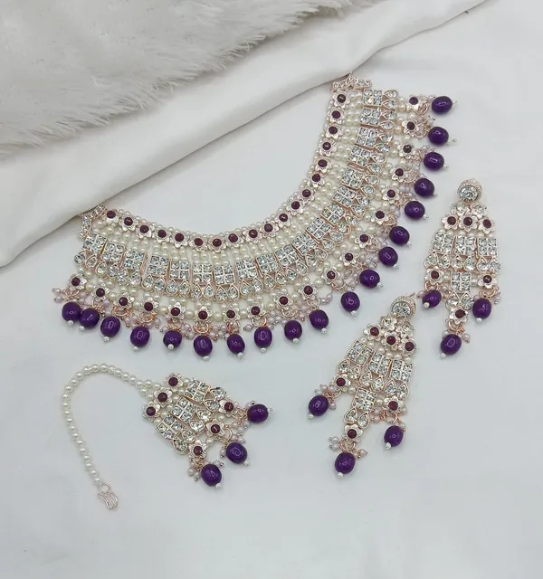 Purple_Gold-plated_Necklace__Earring_&_Maang_Tikka_Set__For_Women