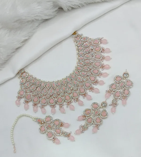 Pink_Gold-plated_Necklace__Earring_&_Maang_Tikka_Set__For_Women