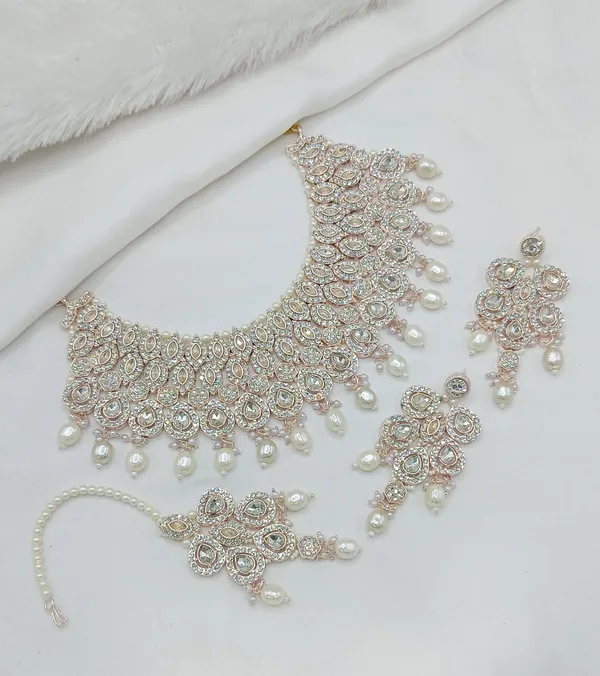 White_Gold-plated_Necklace__Earring_&_Maang_Tikka_Set__For_Women