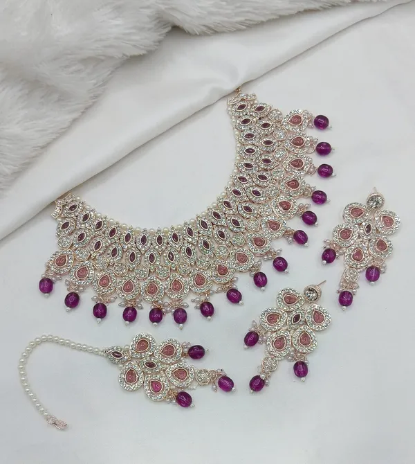 Purple_Gold-plated_Necklace__Earring_&_Maang_Tikka_Set__For_Women