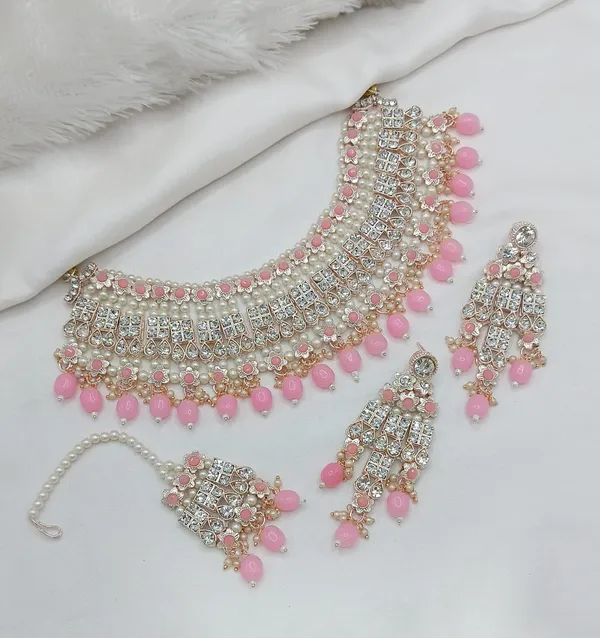 Pink_Gold-plated_Necklace__Earring_&_Maang_Tikka_Set__For_Women