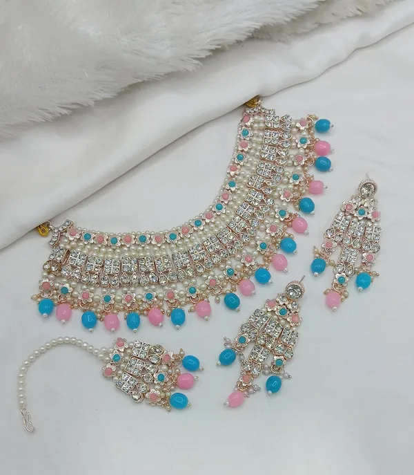 Multicolor_Gold-plated_Necklace__Earring_&_Maang_Tikka_Set__For_Women