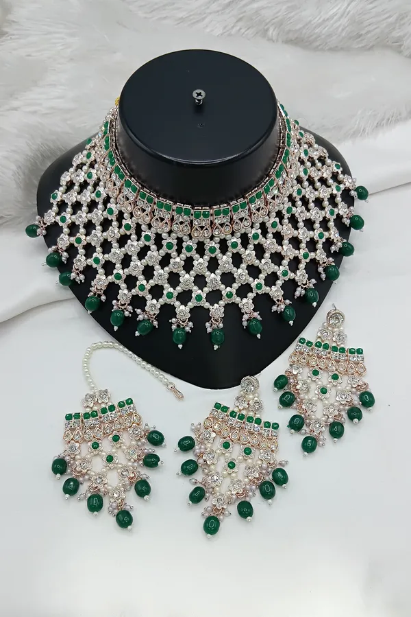 Green_Gold-plated_Necklace__Earring_&_Maang_Tikka_Set__For_Women
