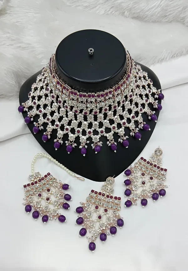 Purple_Gold-plated_Necklace__Earring_&_Maang_Tikka_Set__For_Women