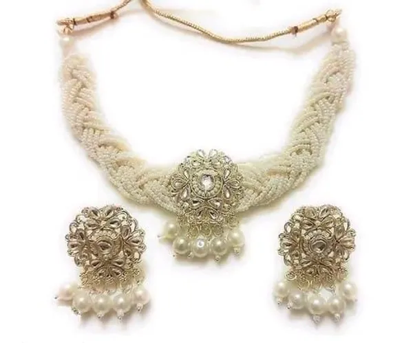 White_Gold-plated_Necklace__Earring_&_Maang_Tikka_Set__For_Women
