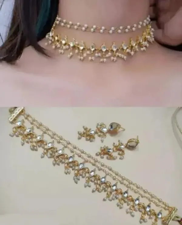 White_Gold-plated_Necklace__Earring_&_Maang_Tikka_Set__For_Women