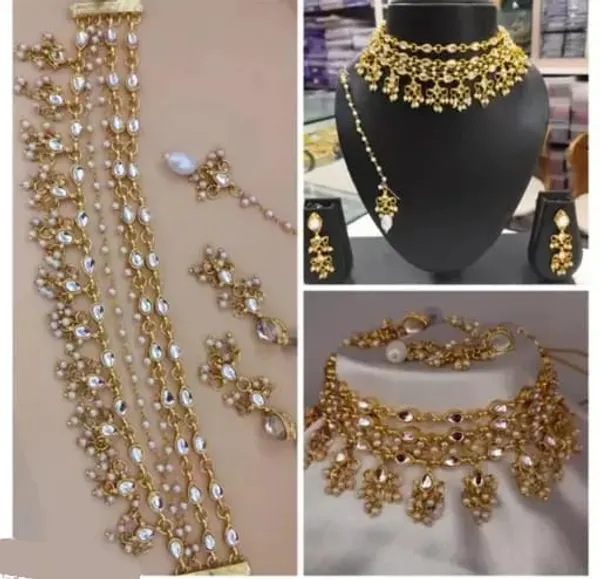 White_Gold-plated_Necklace__Earring_&_Maang_Tikka_Set__For_Women