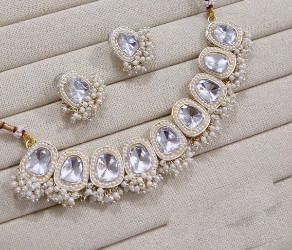White_Gold-plated_Necklace__Earring_&_Maang_Tikka_Set__For_Women