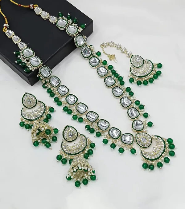 Green_Gold-plated_Necklace__Earring_&_Maang_Tikka_Set__For_Women
