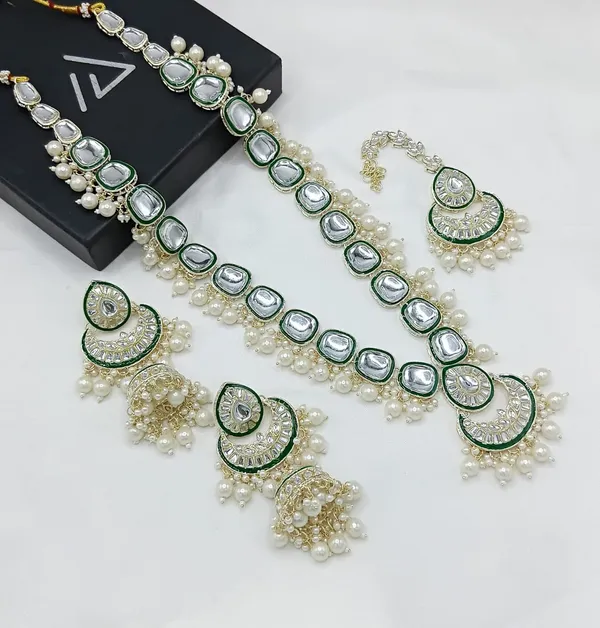 White_Gold-plated_Necklace__Earring_&_Maang_Tikka_Set__For_Women