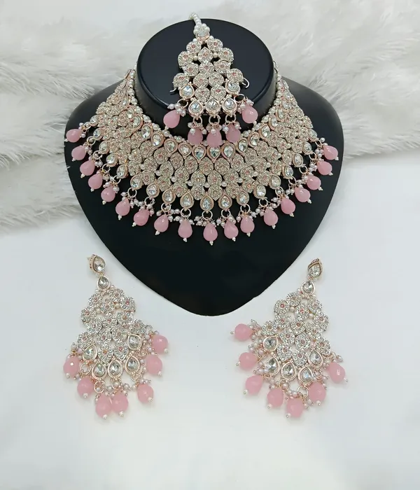 Pink_Gold-plated_Necklace__Earring_&_Maang_Tikka_Set__For_Women
