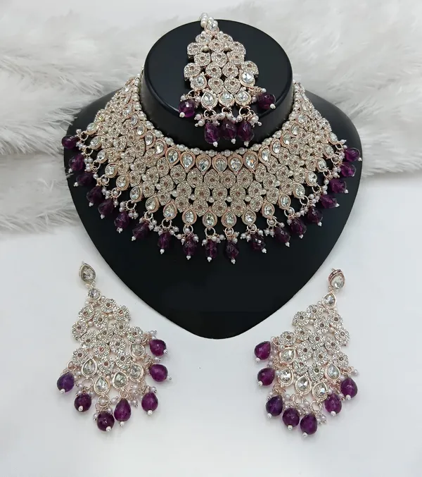 Purple_Gold-plated_Necklace__Earring_&_Maang_Tikka_Set__For_Women