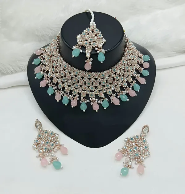 White_Gold-plated_Necklace__Earring_&_Maang_Tikka_Set__For_Women