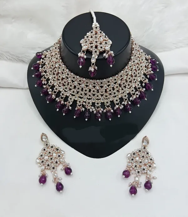 Green_Gold-plated_Necklace__Earring_&_Maang_Tikka_Set__For_Women