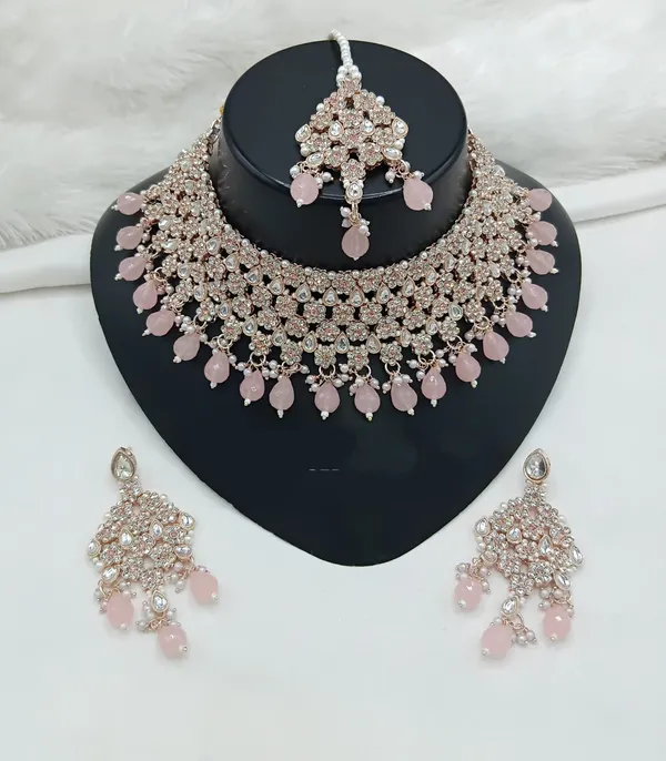 Pink_Gold-plated_Necklace__Earring_&_Maang_Tikka_Set__For_Women