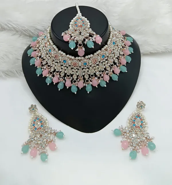 Turquoise_Gold-plated_Necklace__Earring_&_Maang_Tikka_Set__For_Women