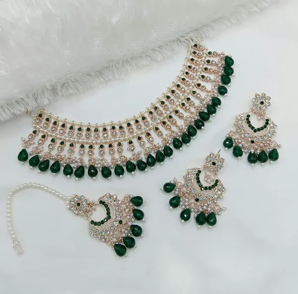 Green_Gold-plated_Necklace__Earring_&_Maang_Tikka_Set__For_Women