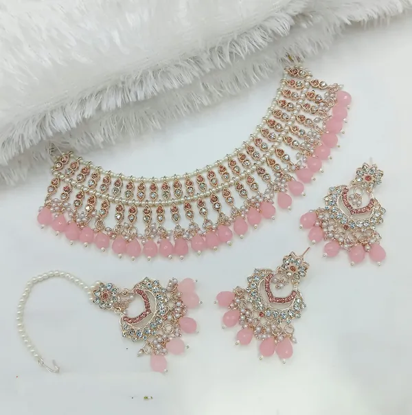 Pink_Gold-plated_Necklace__Earring_&_Maang_Tikka_Set__For_Women