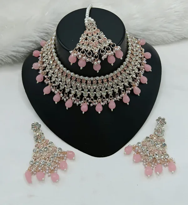 Pink_Gold-plated_Necklace__Earring_&_Maang_Tikka_Set__For_Women