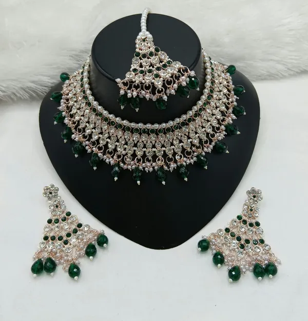 Green_Gold-plated_Necklace__Earring_&_Maang_Tikka_Set__For_Women