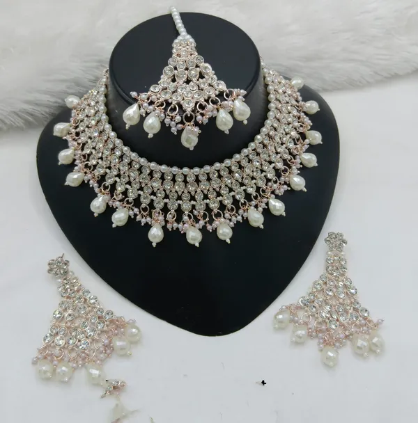 White_Gold-plated_Necklace__Earring_&_Maang_Tikka_Set__For_Women