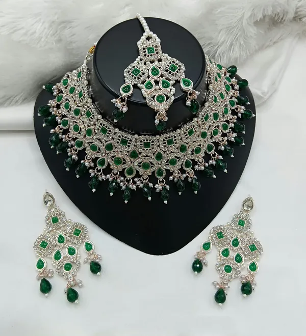 Green_Gold-plated_Necklace__Earring_&_Maang_Tikka_Set__For_Women