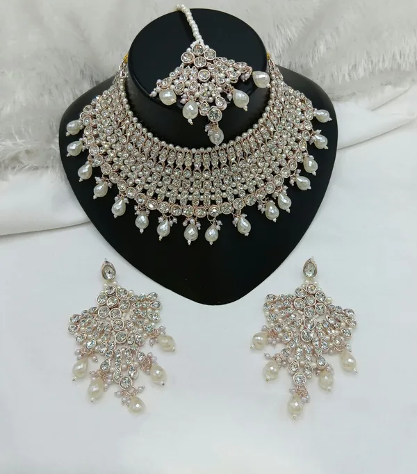 White_Gold-plated_Necklace__Earring_&_Maang_Tikka_Set__For_Women