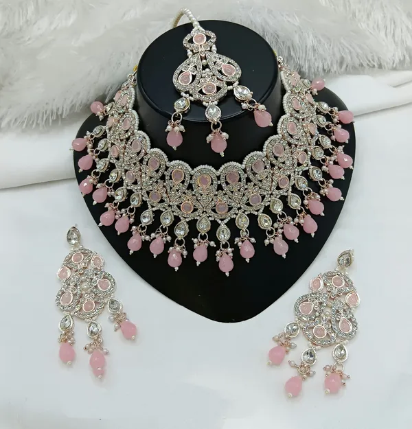 Pink_Gold-plated_Necklace__Earring_&_Maang_Tikka_Set__For_Women