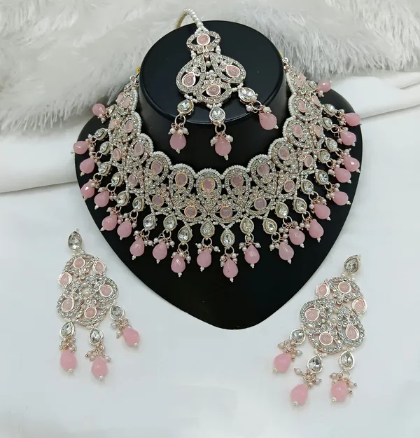 Pink_Gold-plated_Necklace__Earring_&_Maang_Tikka_Set__For_Women
