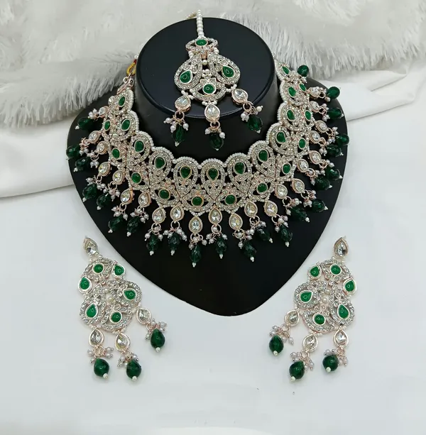 Green_Gold-plated_Necklace__Earring_&_Maang_Tikka_Set__For_Women