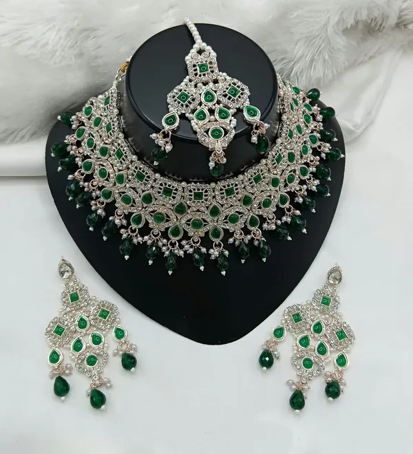 Green_Gold-plated_Necklace__Earring_&_Maang_Tikka_Set__For_Women