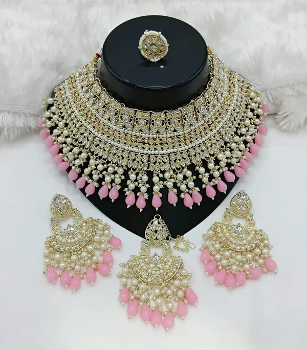 Pink_Gold-plated_Necklace__Earring_&_Maang_Tikka_Set__For_Women