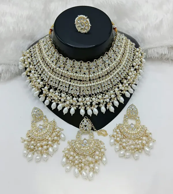 White_Gold-plated_Necklace__Earring_&_Maang_Tikka_Set__For_Women