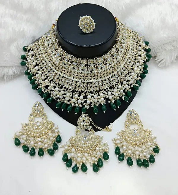 Green_Gold-plated_Necklace__Earring_&_Maang_Tikka_Set__For_Women