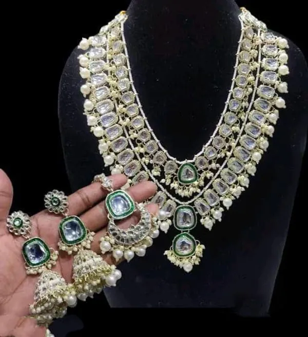 White_Gold-plated_Necklace__Earring_&_Maang_Tikka_Set__For_Women