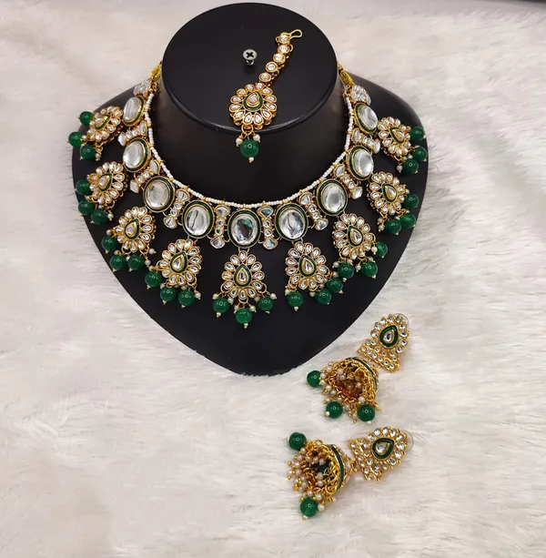 Green_Gold-plated_Necklace__Earring_&_Maang_Tikka_Set__For_Women