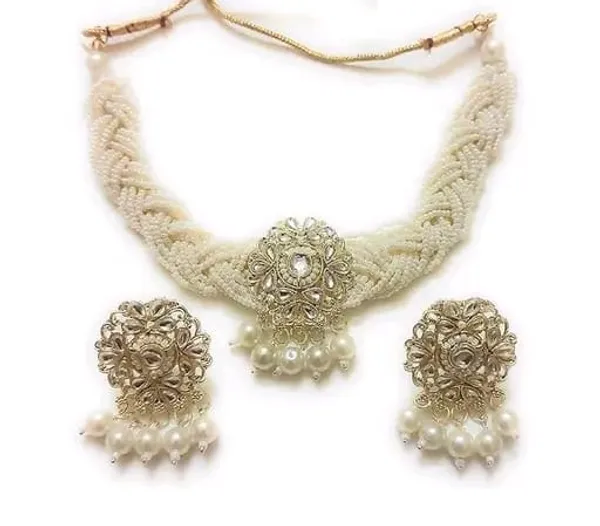 White_Gold-plated_Necklace__Earring_&_Maang_Tikka_Set__For_Women