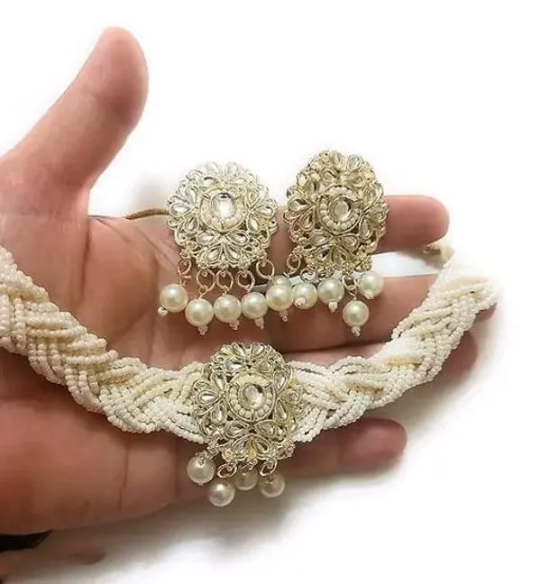 White_Gold-plated_Necklace__Earring_&_Maang_Tikka_Set__For_Women
