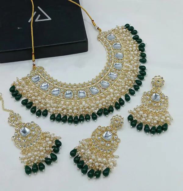 Green_Gold-plated_Necklace__Earring_&_Maang_Tikka_Set__For_Women